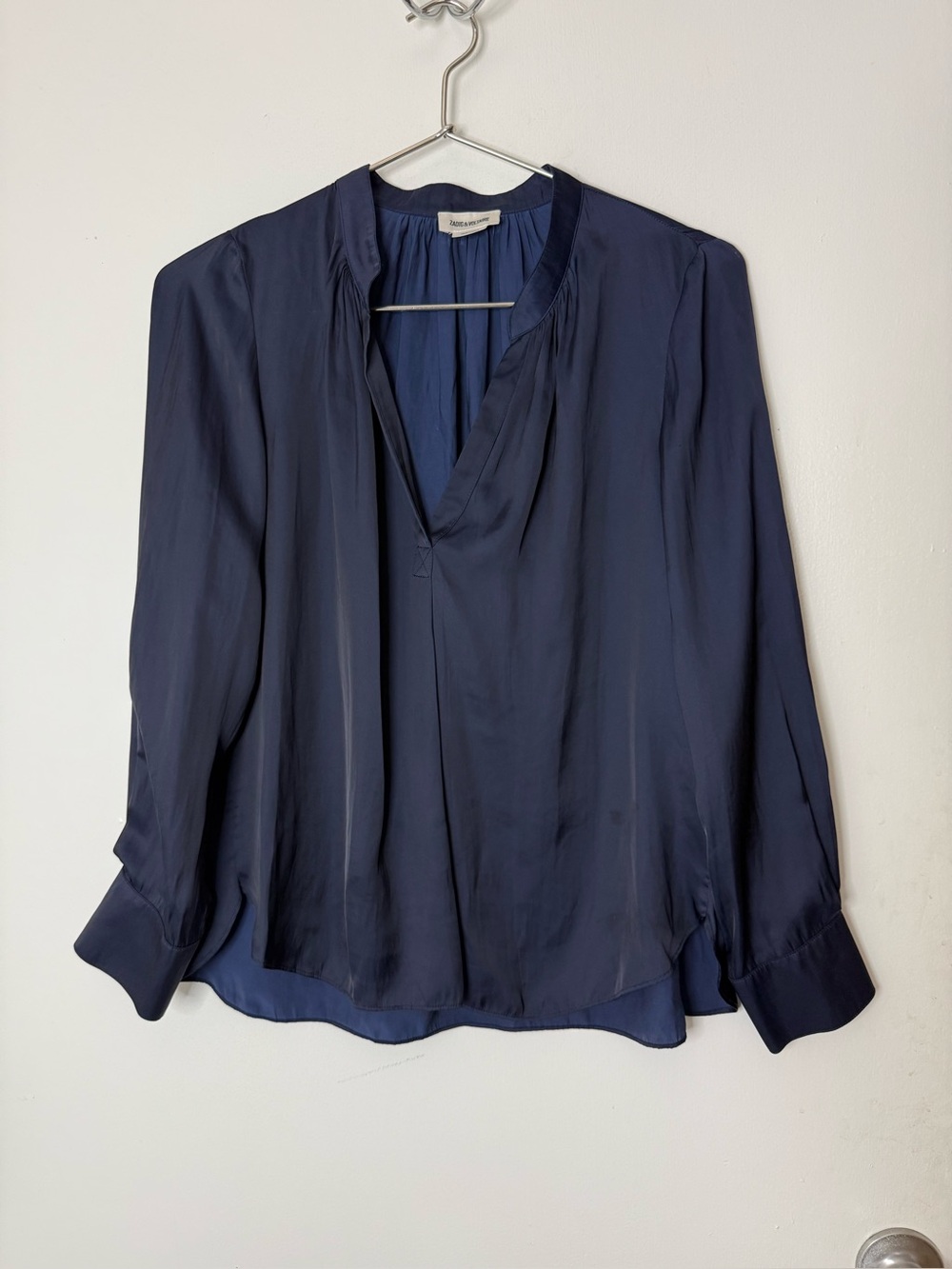Zadig & Voltaire Tink navy blue long sleeve satin blouse. XS